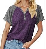 MaQiYa Womens Short Sleeve Summer Tops Trendy V Neck T Shirts Casual Color Block Raglan Shirts Cotton Baseball Tunic Tees