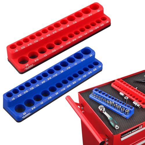 ULIBERMAGNET Magnetic Socket Holder,2PCS 1/4 Inch Socket Organizer Set,SAE Socket Holders with Strong Magnetic,Holds 52 Standard Sockets for Toolbox,Tool Carts(Sockets Not Included)
