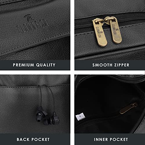 Image of The Clownfish Della Series Faux Leather Messenger One Side Shoulder Bag and Sling Cross Body Travel Office Business Bag for Men and Women (Black)