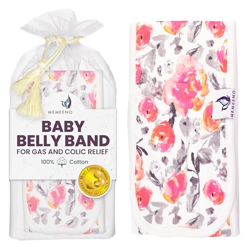 Image of MEMEENO Baby Belly Band for Gas and Colic Relief - Heating Pad, Tummy Wrap for Infants and Newborns, Floral