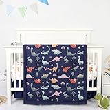 CARUILI Crib Bedding Set for Boys, Baby Crib Bedding Set 4 Piece, Baby Boy Nursery Bedding Set Including Comforter, Fitted Crib Sheet, Crib Skirt, Diaper Stacker, Blue Dinosaur