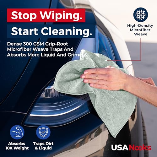 Image of USANOOKS Microfiber Cleaning Cloth - Sea Green - 24Pcs (12.5x12.5 inch) High Performance - 1200 Washes, Ultra Absorbent Car Towel Traps Grime & Liquid for Streak-Free Mirror Shine - car Washing Cloth