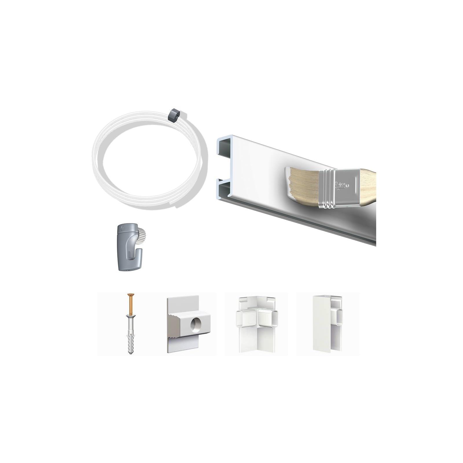 Arti Teq - Pack Eco 4 mètres de cimaise Click Rail couleur Blanc (peut être peint) - Solution suspension cadres et tableaux - Blanc