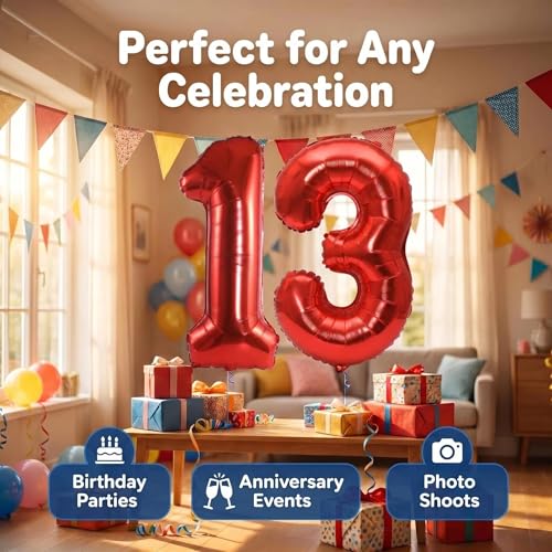 Image of YPSelected 32 Inch Large Foil Helium Number Balloon Birthday Wedding Party 0-9 (Red, 3)