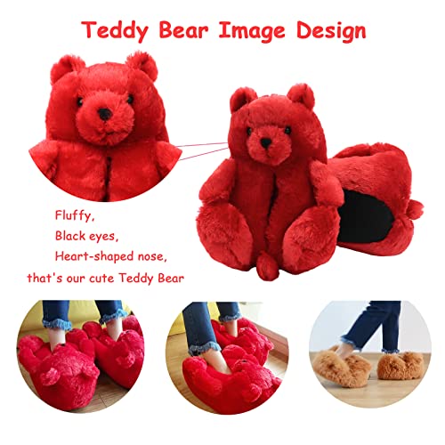 Teddy Bear Slippers, Christmas Cute Winter Warm Fluffy Fuzzy Soft Cute Animal Slippers Women House Indoor Cartoon Women Girls4