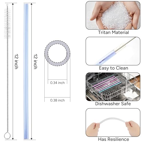 Image of Replacement Straw Compatible with 40 oz Stanley Quencher Tumbler, 12 Inch Extra Long Reusable Plastic Straws for 40 oz Cup, Blue-6 Pack