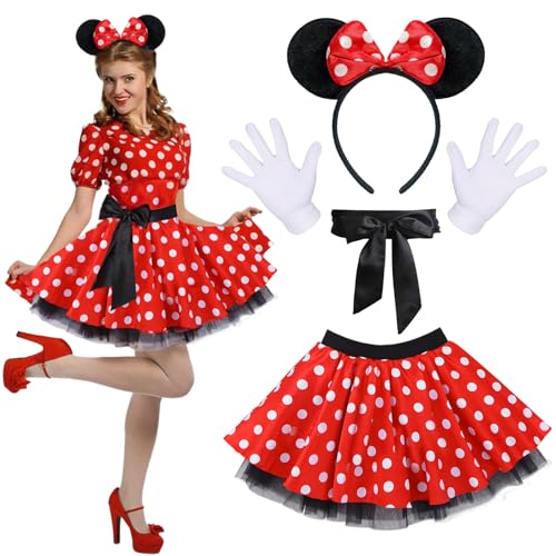 BOYATONG Faschingskostüme Damen Maus Mouse Kostüm, Haarreifen Maus Ohren+ Ballettkeider + Handschuhe + Taillengürtel, Mouse Kostüm Damen für Karneval Cosplay Fasching Halloween Party