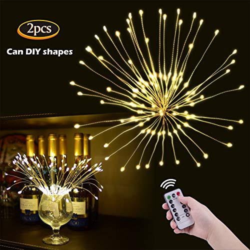 Preisvergleich Produktbild OOTOO 2Stücke LED Lichterkette Feuerwerk Hängend Lichterketten Batteriebetrieben Fernbedienung Warmweiß (120 Lichter)