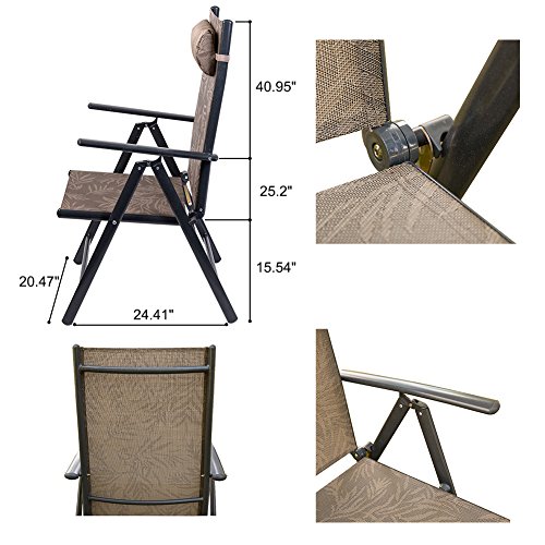 PatioPost Outdoor Folding Chair with Armrest Adjustable Reclining Lawn Chair Folding Aluminum with 7 Stalls, Outdoor & Indoor for Patio, Backyard, Poolside, Lawn Set of 2 - Jacquard