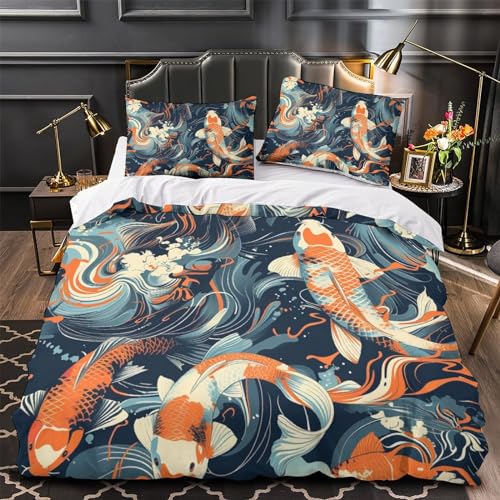 Parure de lit carpe Koï 3D de qualité premium en microfibre King