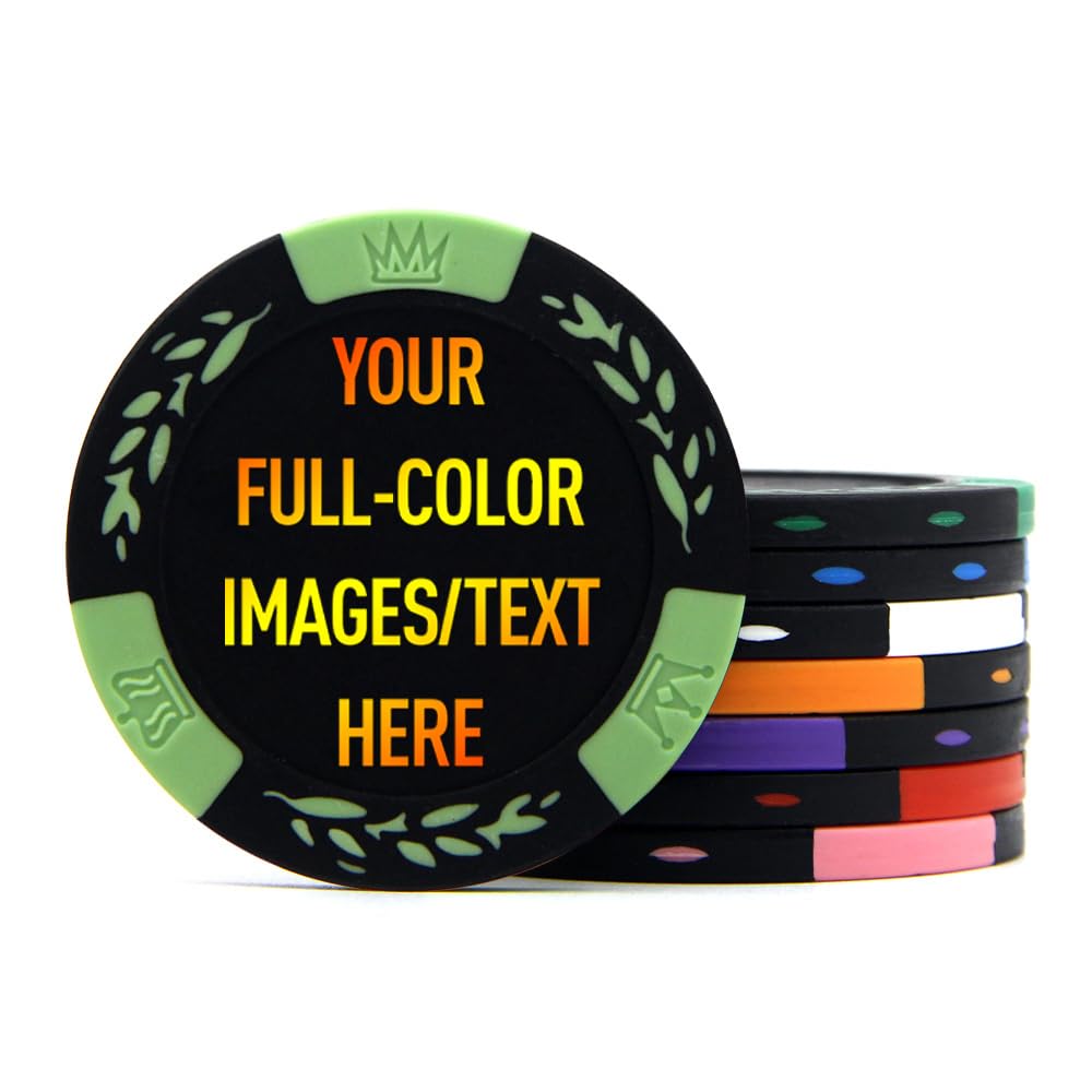 100 Premium Clay Poker Chips, Customized Your Image and Text, 11.5 Grams Casino Chips for Texas Hold’em, Blackjack Gambling (Light Green)
