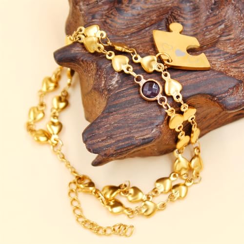Image of 3PCS Love Heart Chain Bracelet Set for Women Graduation Gift Heart Puzzle Friendship Bracelet Personalized Name 3 Bracelets Customized Best Friends Family Love Jewelry SA4886