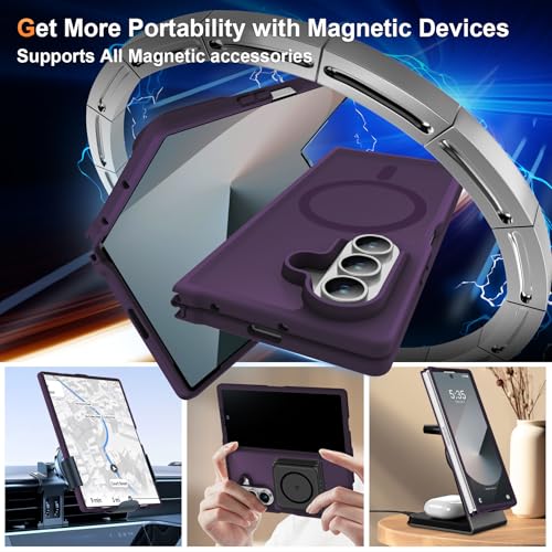 Image of ORETECH Magnetic for Samsung Galaxy Z Fold 7 Case, Translucent Back Non-Slip Hard PC Shockproof Bumper Protective Phone Case Cover for Samsung Z Fold 7 - Deep Purple