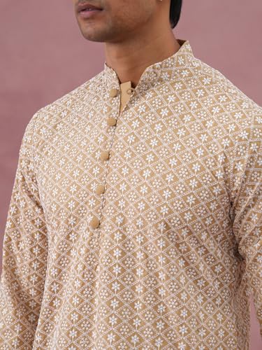 Image of Jompers Floral Embroidered Kurta With Churidar (Beige, XXL)