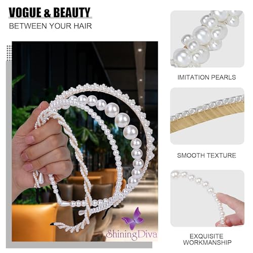 Shining Diva Fashion 4 Pcs Headbands Stylish Pearl Hairbands Hair Accessories Hair Bands for Women Girls (14967hb) - Image 3