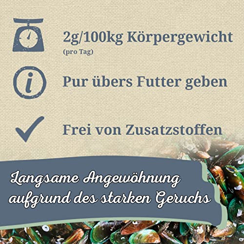 Krauterie Grünlippmuschel für Pferde (500 g) - Gemahlene Muschel in Spitzenqualität - Artgerechtes Einzelfuttermittel für Pferde frei von Zusatzstoffen, Pulver
