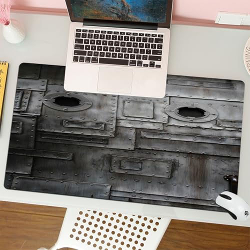 QRFASFZO Alfombrilla Ratón,XXL 80x30 cm Mouse Pad Grande Gaming, Alfombrilla Antideslizante,Tapete Escritorio con Bordes Cosidos,Ojo de Buey de Ventana de Hierro de Estilo Industrial Oxidado, Grunge,