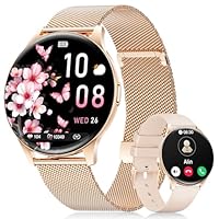 LIGE Smart Watch for Women Answer/Make Calls, 1.43" AMOLED Ultra-Thin Fitness Tracker with 100+ Sports Modes, IP68 Waterproof Pedometer Elegant Ladies Fashion Smartwatch for Android iOS, Gold Mesh