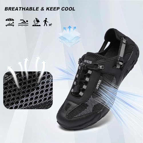 Men’s Amphibious Water Shoes - Summer Hiking Athletic Water Sandals Closed Toe Aqua Sneakers 9.5 Black3
