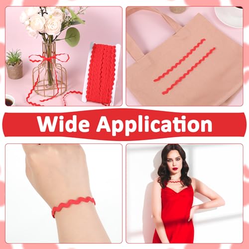 RIC Rac Trim, 5mm 25m Rote Wellenförmige Geflochtene Borte Fransenbesatz Gewebte Spitze Ric Rac Band für Nähen Kleidung Kleid DIY Basteln Geschenkverpackung Hochzeit Weihnachtsfeier Dekoration