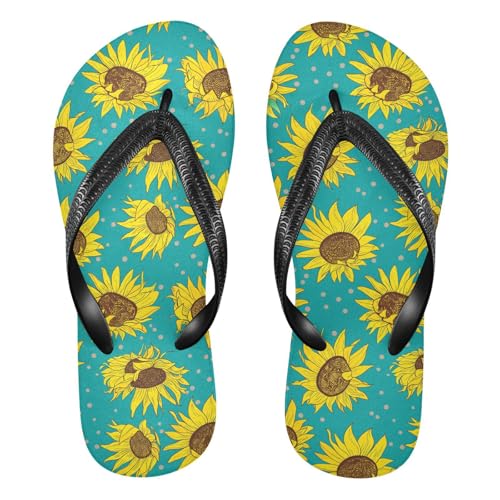 Maple Leaf Sketch Orange Sunflower Polka Dot Teal Flip Flops for Beach Thong Sandals Anti-slip Lightweight Beach Slippers for Summer Outdoor Travel