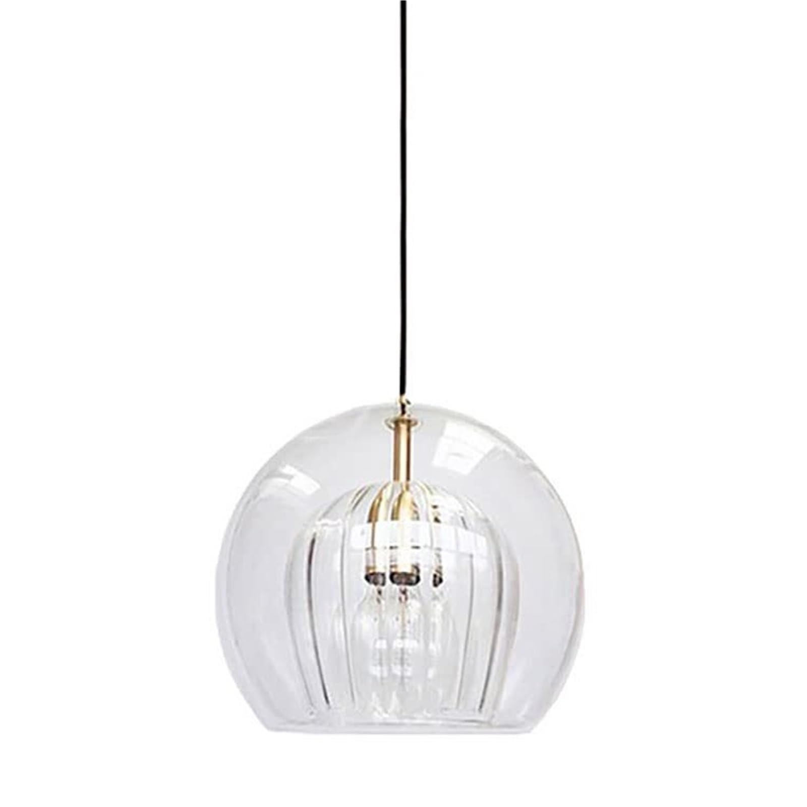 KHUKHU High Light Transmission Hanging Lamp Clear The Double Glass Lampshade Pendant Light 1-Light Simple Mini Chandelier Bedroom Ceiling Lamp E27 Base Adjustable Cord Light Fixture(15cm)