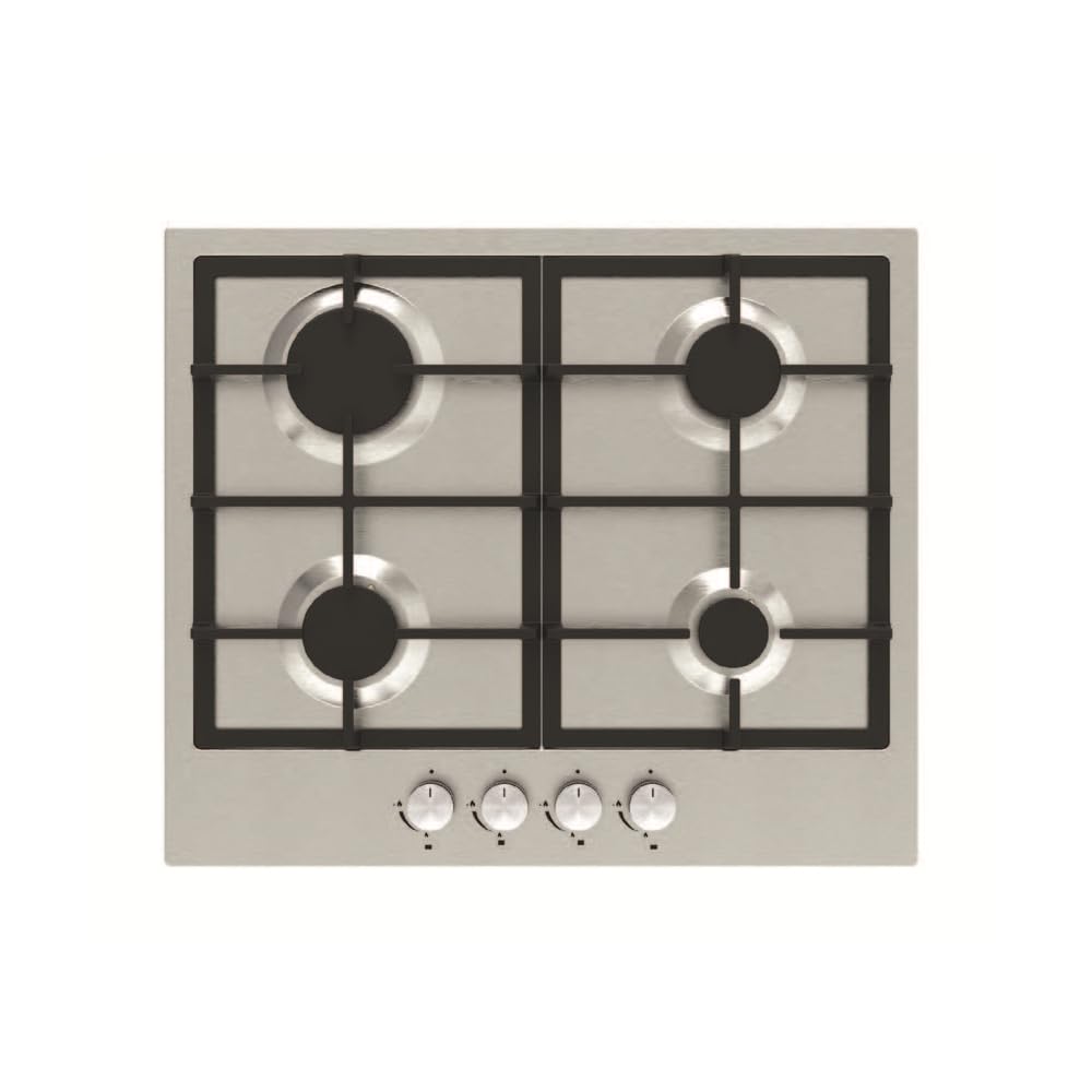 Cookology Essentials AEGHC60SS Gas Hob 60cm - 4 Burner Gas Hob - Cast Iron Pan Stands - Auto Ignition - Flame Safety Device - Front Controls - LPG Kit Supplied - Stainless Steel