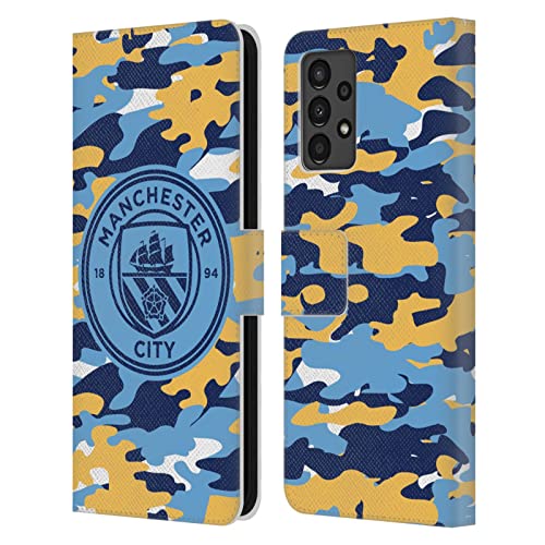 Étui Manchester City Galaxy A13 Housse Portefeuille Camou en Cuir Head Case Designs
