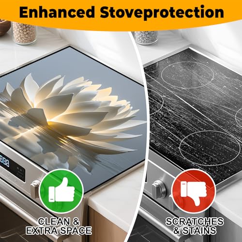 Image of Stove Top Cover Retro Flower Gas Stove Top Cover for Home Decoration Kitchen Pad Non-Stick Washable Cooktop Covers Countertop Protector Keep Stove Clean 28 inchx20 inch (lotus)