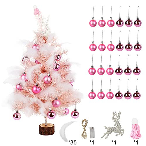 Xindream Tabletop Christmas Tree With Lights, 23'' Prelit Christmas Tree With Balls / Deer / Hat / Feather, Artificial Mini Christmas Tree For Xmas Tabletop Decorations (Battery Operated) #TOP1