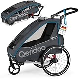 Qeridoo QUPA 1 Blue | Fahrradanhänger 1 Kind | Kinder Fahrradanhänger mit Blattfederung & Handparkbremse | Jogger Kinderwagen | Kinderfahrradanhänger | Kinderbuggy | Fahrrad Anhänger Kinder