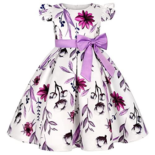 Allcent Flutter Sleeve Baby Girl Baptism Christening Ball Gown Dresses Toddler Wedding Bridesmaid Christmas Tutu Formal Dress 7T 8T (Light Purple 140)