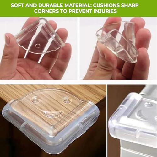 Image of Safe-O-Kid Baby Safety 4 -Pack NBR Foam Corner Guards + 4 Transparent Smiley Corner Protectors - Soft, Durable Furniture Edge Guards (Cream & Transparent)