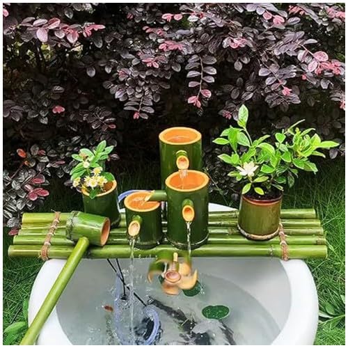 Bananaww Fontaine Bambou Solaire pour Bassin, Fontaine Cascade Extérieure avec Pompe, Panneaux solaires pour Patio et Jardin Zen