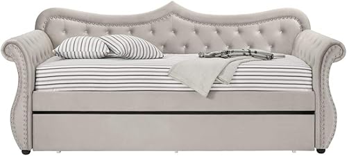 Acme Furniture Sofá cama tapizado de tela de madera con nido, individual, beige