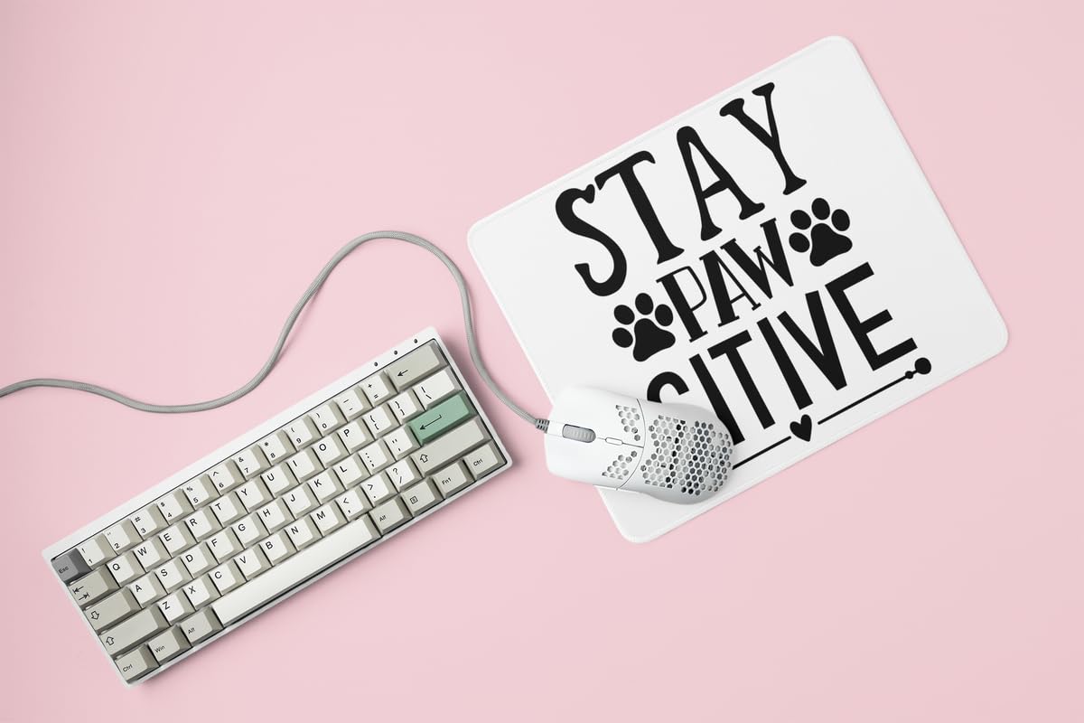 RUSHAAN Pawsitiv Text in Black-Printed pet Themed White Gaming mousepads(20cm x 18cm)
