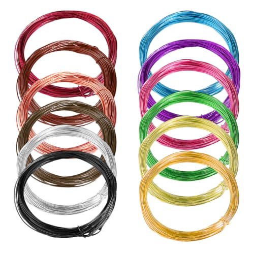 12 Rouleaux Fil Aluminium Coloré pour Bijoux,5m×1mm Fil D'aluminium Coloré Fabriqué à la Main,Multicolore Fil Métallique Flexible,Fil Aluminium Multicolore pour la...