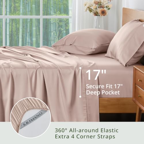 Image of Full Size Sheet Set, Viscose Bamboo Sheets for Bed Set 4pcs, 100% Viscose Derived from Bamboo, Hotel Luxury Silky & Cooling for Hot Sleepers, Deep Pocket Up to 17 inch, Light Pink