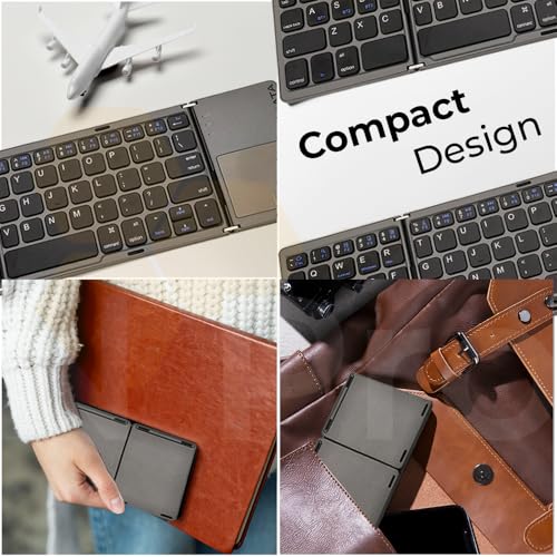Image of N Pro Foldable Bluetooth Keyboard (2.2) with New Touchpad, Portable Wireless with USB-C Rechargeable, Pocket Size Slim Folding Keyboard for iPads Tablets Laptop Dark Grey