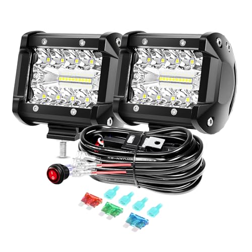 PICAA 2X 4 Pulgadas 60W Faro Trabajo LED con Kit de Cableado, Focos de Coche 12V 24V, 6000K Offroad Barra Luz de Trabajo para SUV Camión Tractor 4x4 ATV Barco Moto