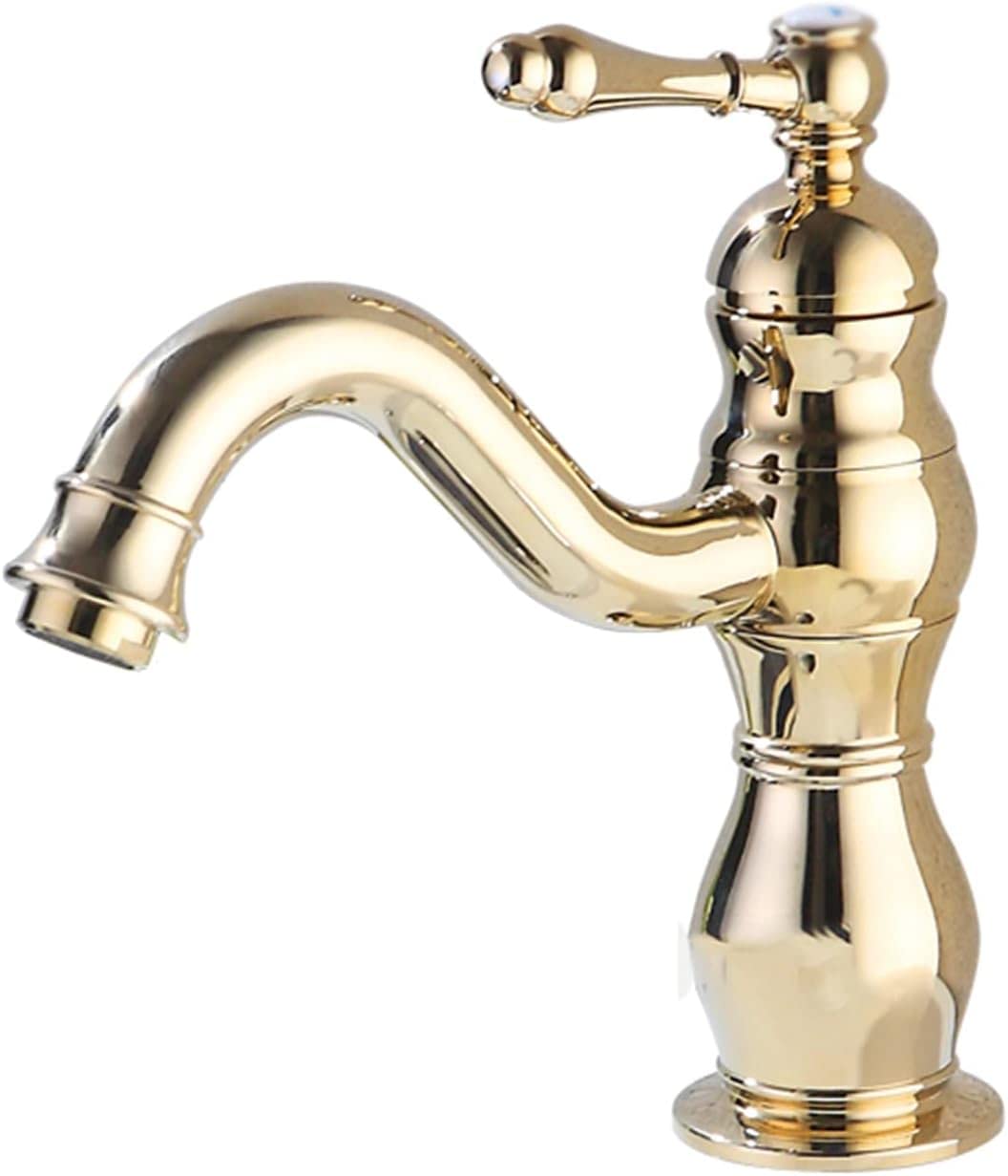 COSZWQDP Bathroom faucets hot and Cold Water Faucet Single Handle Sink Hole Antique Brass