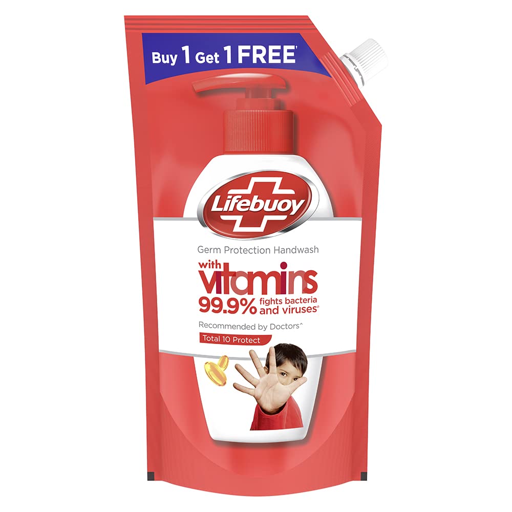 Lifebuoy Total 10 Germ Protection Liquid Handwash Refill Pack, 675ml (1+1 Free Combo) | Kills 99.9% Germs | Liquid Handwash Fights Bacteria & Viruses