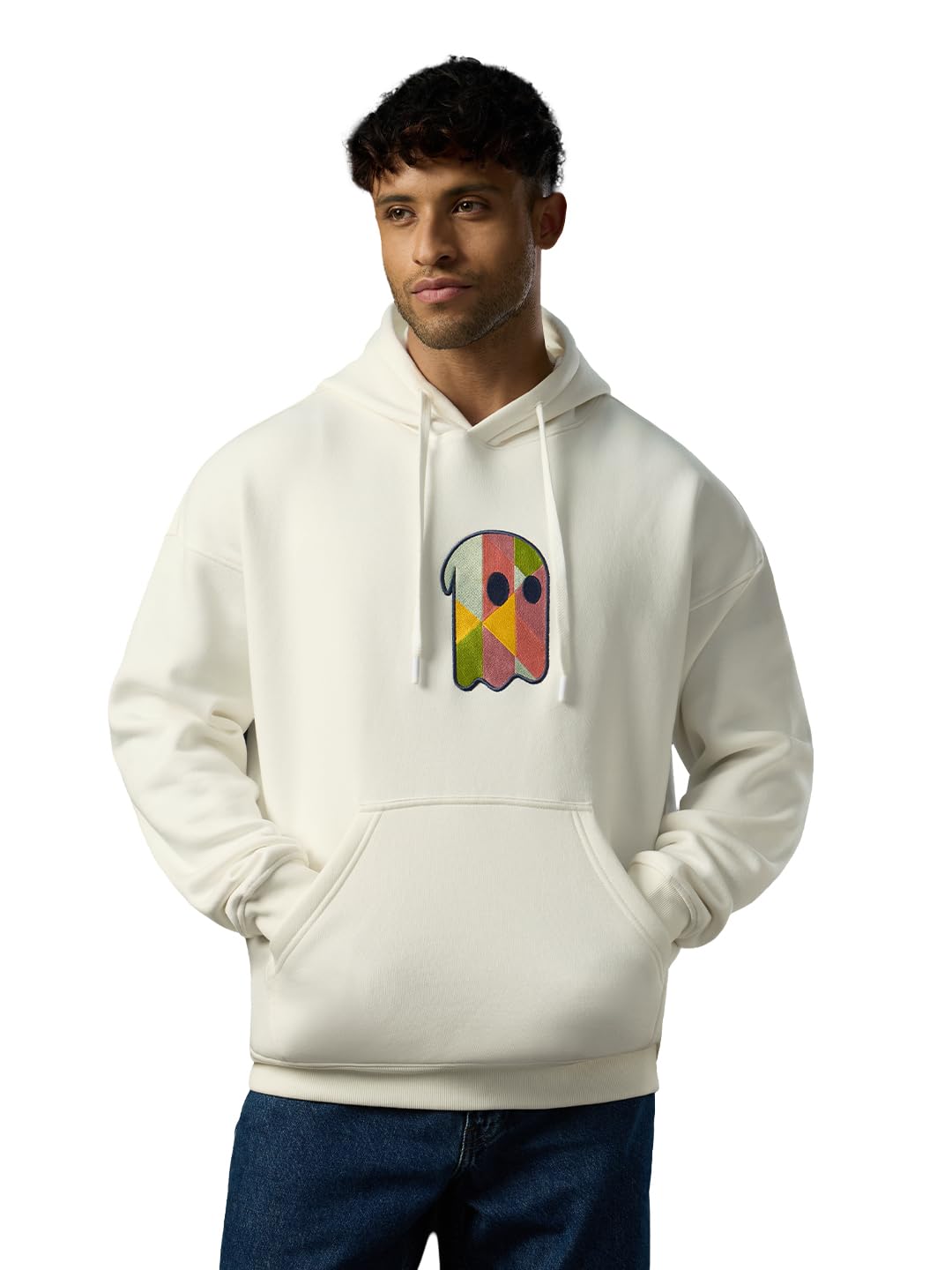 The Souled Store Fusion Men and Boys Full Sleeves Hooded Neck White Embellished Cotton Blend Drop Shoulder Streetwear Trendy Casual Winter Everyday Pullover Oversized Hoodie-picture-22