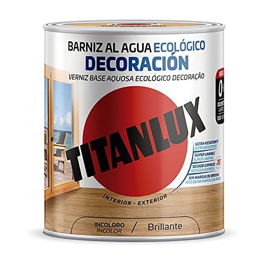 TITAN Barniz AL Agua ECOLÓGICO DECORACIÓN Brillante INCOLORO 250ml TITANLUX M20100014, Multicolor