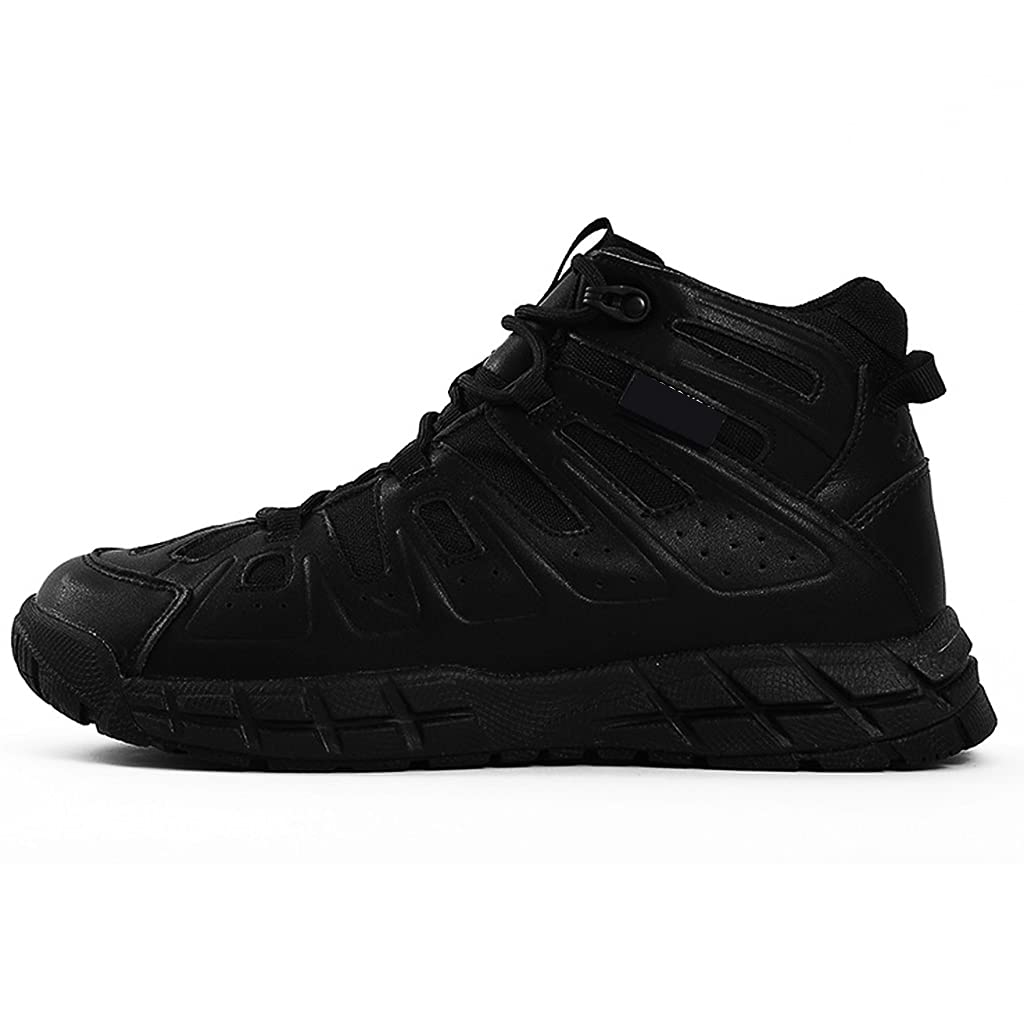 Stivali Tattici Uomini, Stivali da Combattimento Impermeabili in Pelle Scamosciata, Scarpe da Trekking in Pizzo a Basso Taglio, Black-44(UK 10)