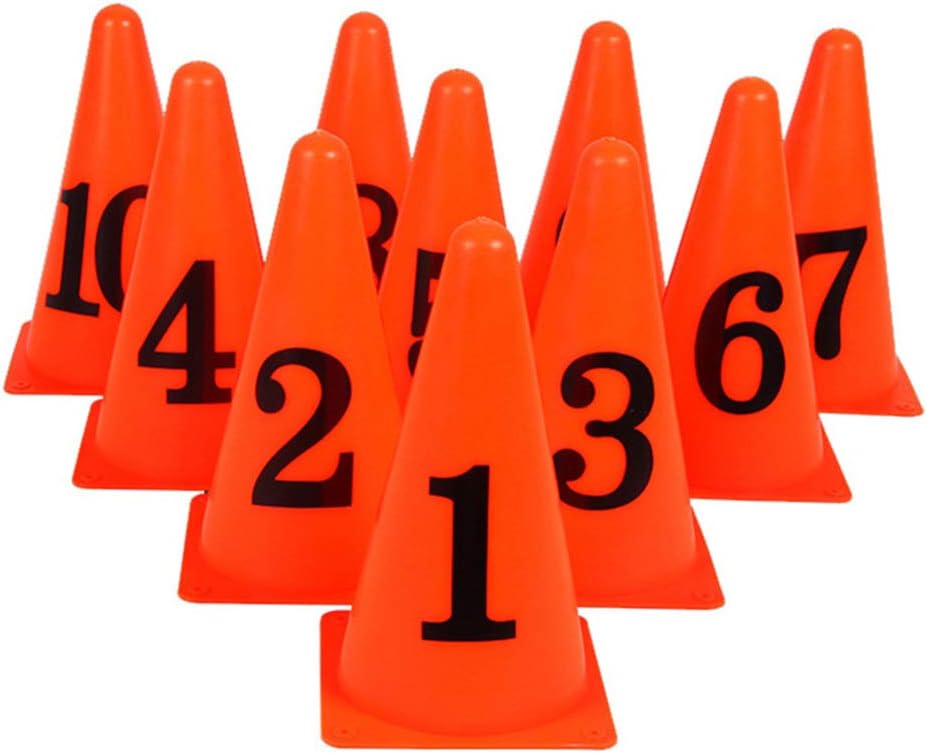 SEWACC BESPORTBLE 10 Pcs Football Training Cones Plastic Traffic Cones Sport Training Agility Marker Cone with Numbers for Soccer Skating Basketball Indoor Outdoor Game Orange