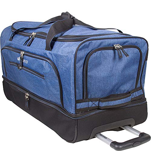 Dejuno 28-Inch Lightweight Denim Drop Bottom Rolling Duffel Bag, Burgundy