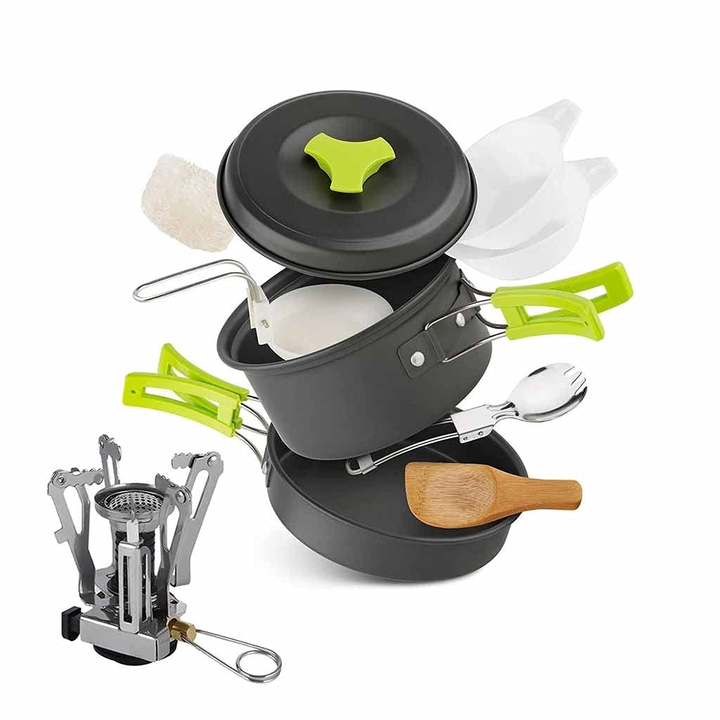 Réchaud camping portable avec bouilloire vaisselle et assiettes outdoor