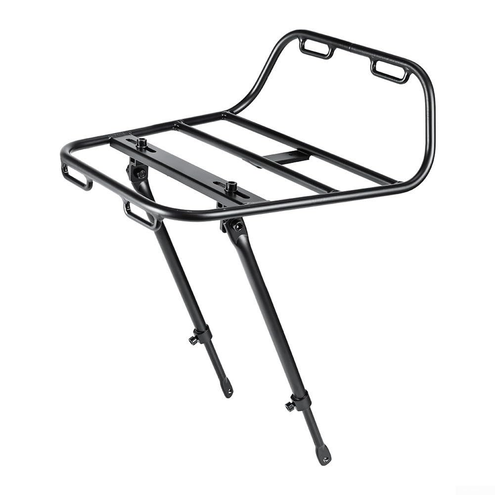 Yhenlovtt Porte-bagages avant de vélo en alliage d'aluminium, support de bagages VTT robuste avec support de fourche de rangement pour sacoches et équipement