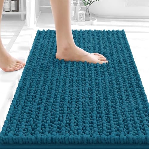Image of OLANLY Bathroom Rug Mat 24x16, Thick Soft and Absorbent Chenille Bath Mat, Non-Slip Rubber Backing, Machine Washable Quick Dry Bath Rugs for Tub Shower Floor, Home Decor Accessories, Peacock Blue